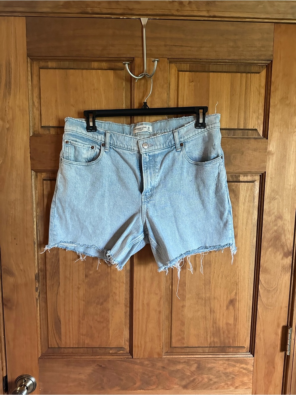 Abercrombie & Fitch Light Blue Denim Cutoff Shorts Size 34 14 low rise 90s - Picture 2 of 5